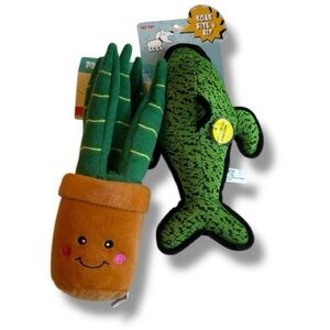 2 Piece Set Plush Pet Toys Zippy Paws Plant & JMLE Squeaky Shark 11"